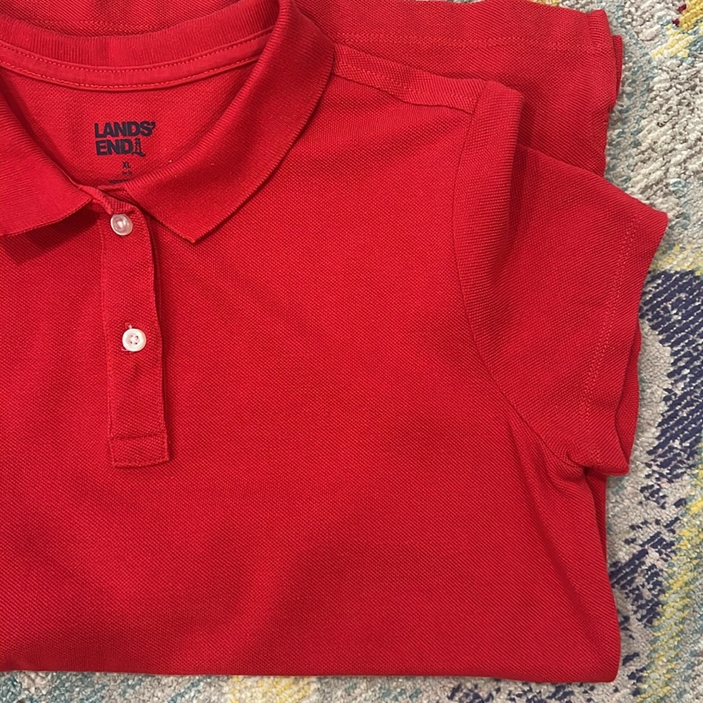 Lands’End Interlock Polo. Size XL 14-16 Red. 100% cotton. Like New!